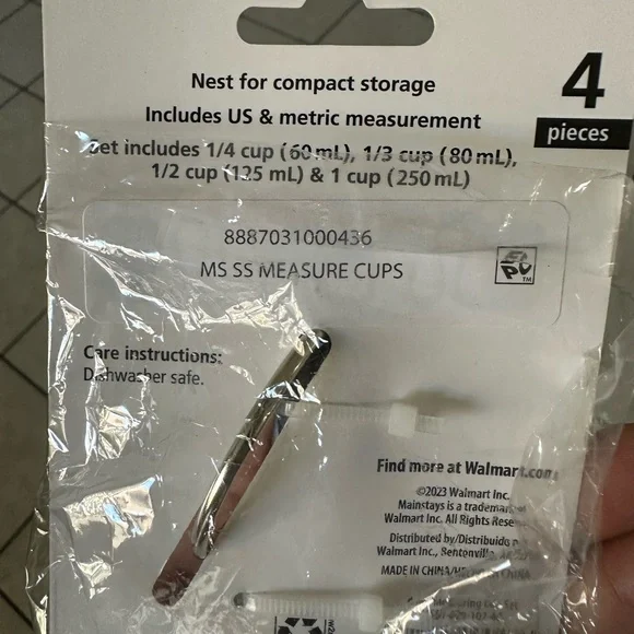 Mainstays 4-Piece Stainless Steel Measuring Cups Easy Grip Handles Silver - Picture 7 of 8